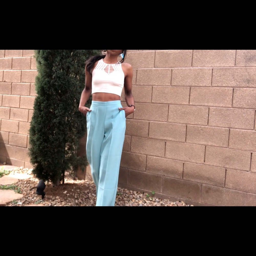sky blue high waisted trousers